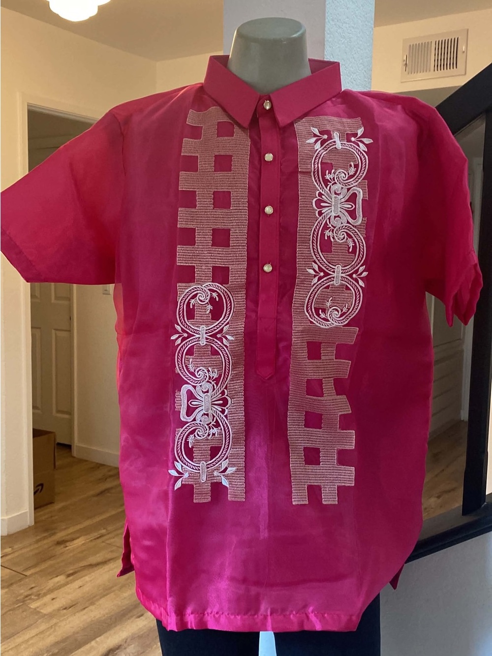 Men's Traditional Embroidered Barong Tagalog - Hot Pink